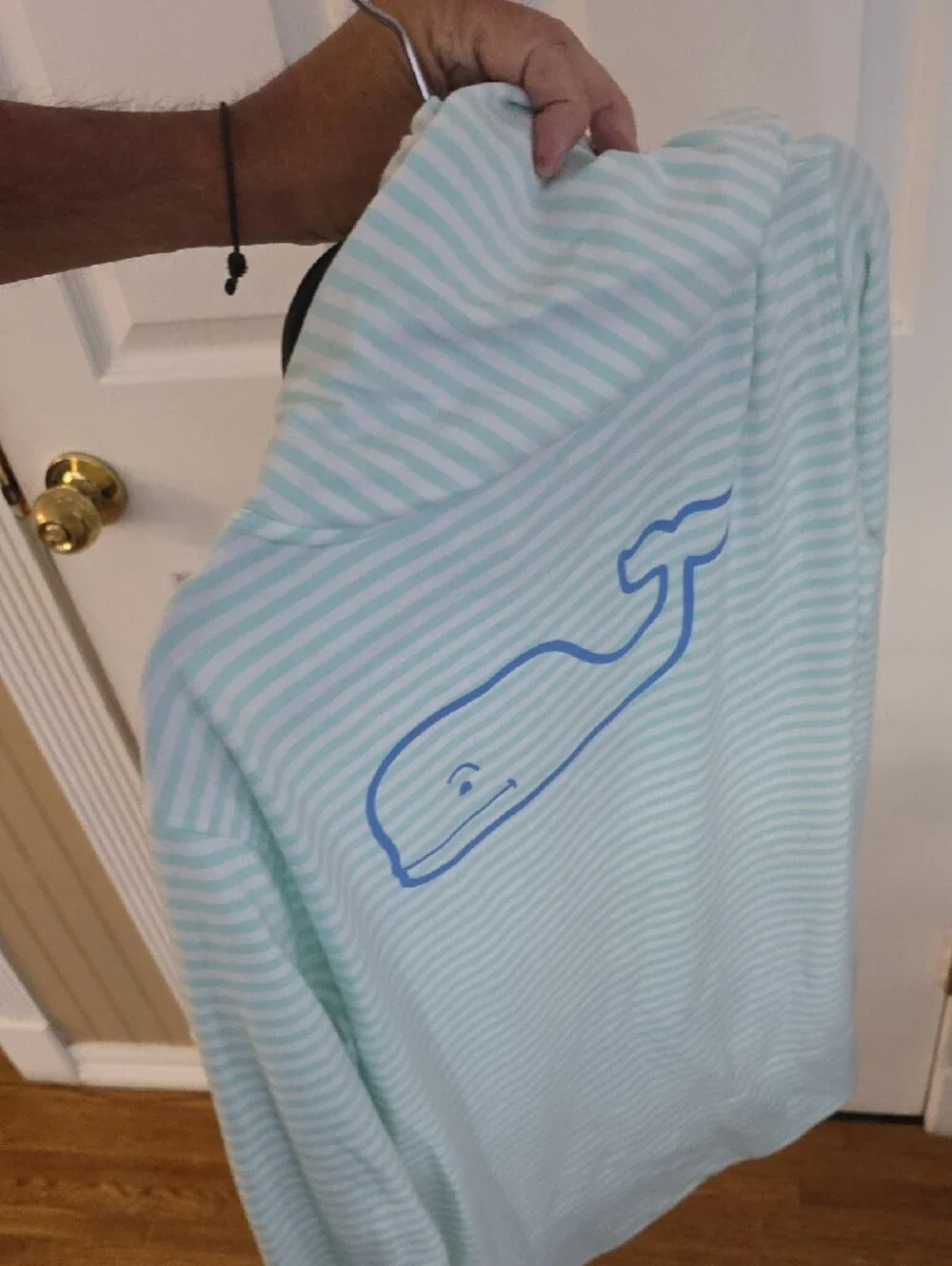 Vineyard Vines Light Aqua and White Striped Crewneck Hoodie Size M_5